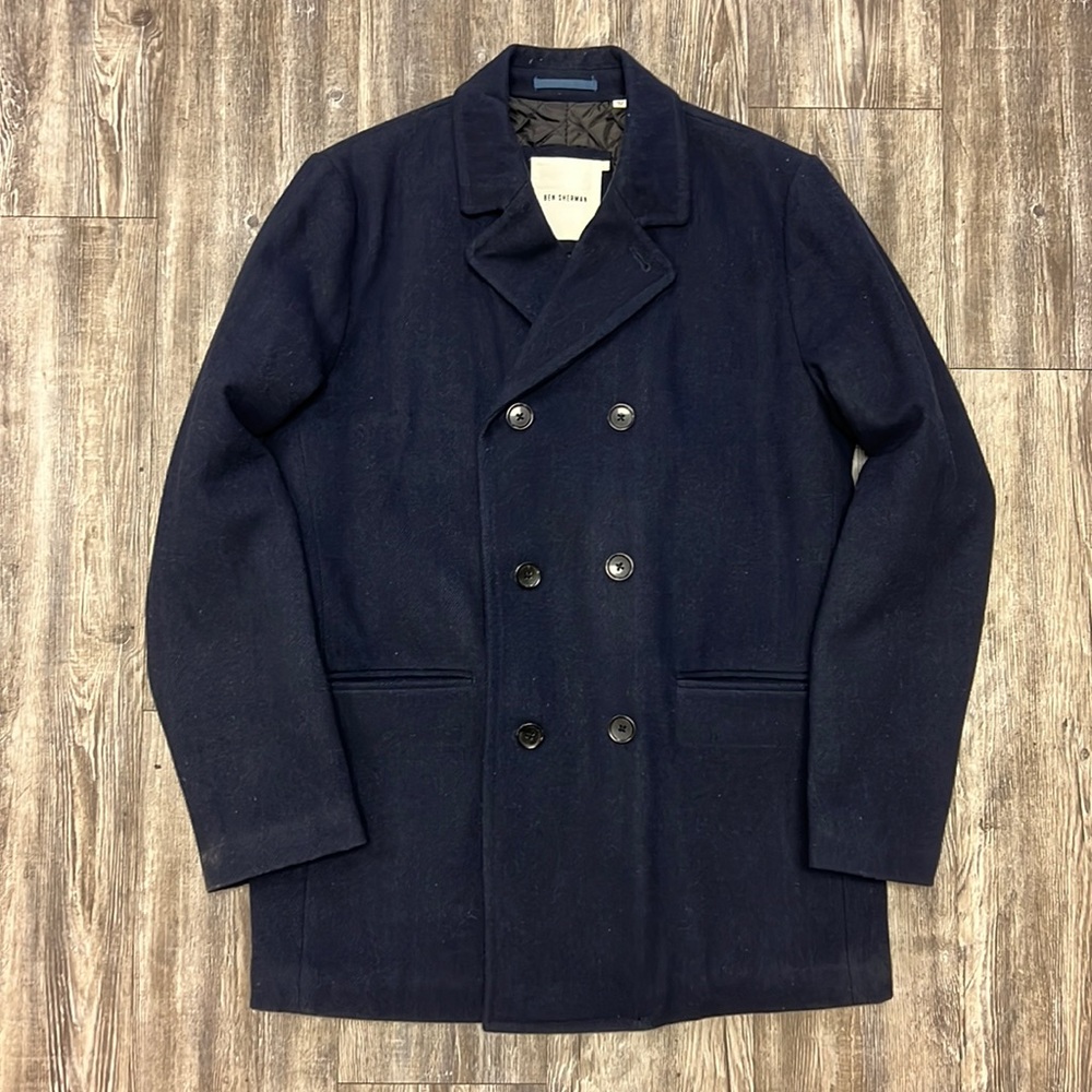 BEN SHERMAN Double Breasted Navy Pea Coat Wool Jacket Size Large